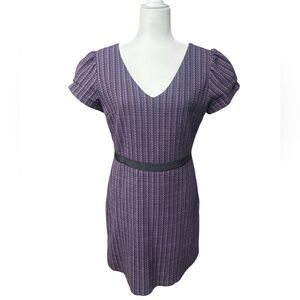 LOFT Tweed short sleeve Purple, Pink, Navy Mini Dress v neck size 6 Zipper back